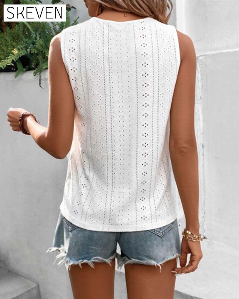 Sleeveless Hollow Button Tank Top