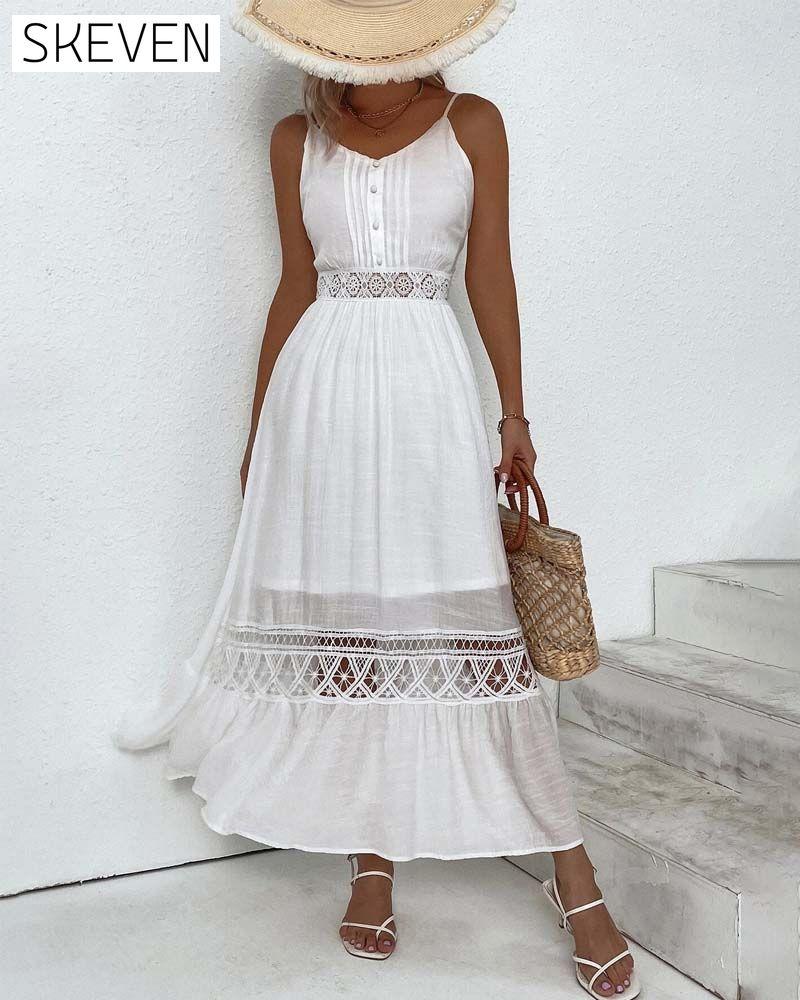 Elegantes, einfarbiges Spitzenkleid mit Trägern