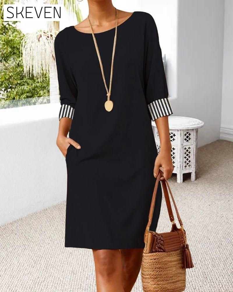 Striped print round neck elegant dress casual dresses spring