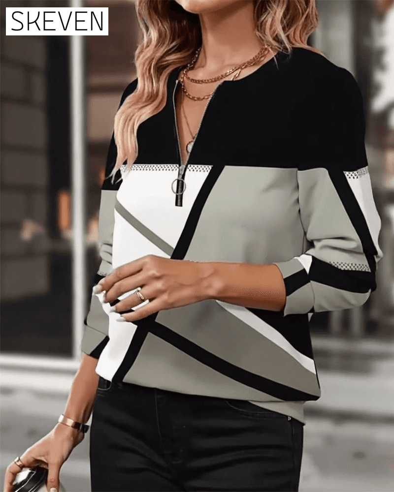 Zippered Geometric Pattern T-Shirt