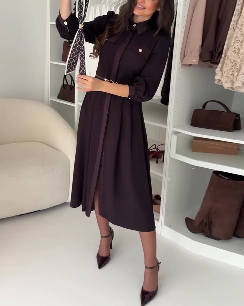Elegant Lapel Long Sleeve Dress