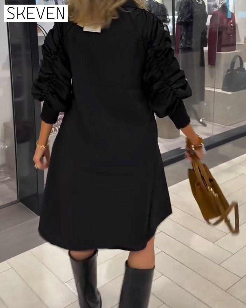 Modisches Hemdkleid mit Reverskragen in Unifarbe