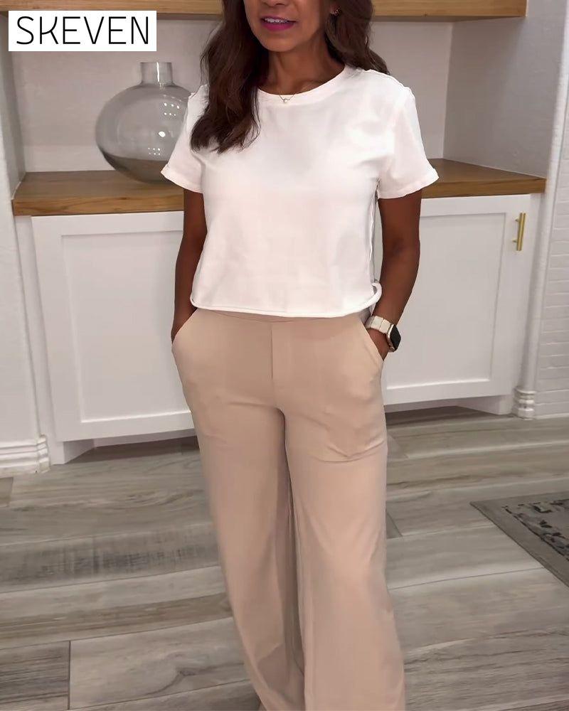 Solid color casual pocket trousers pants spring summer