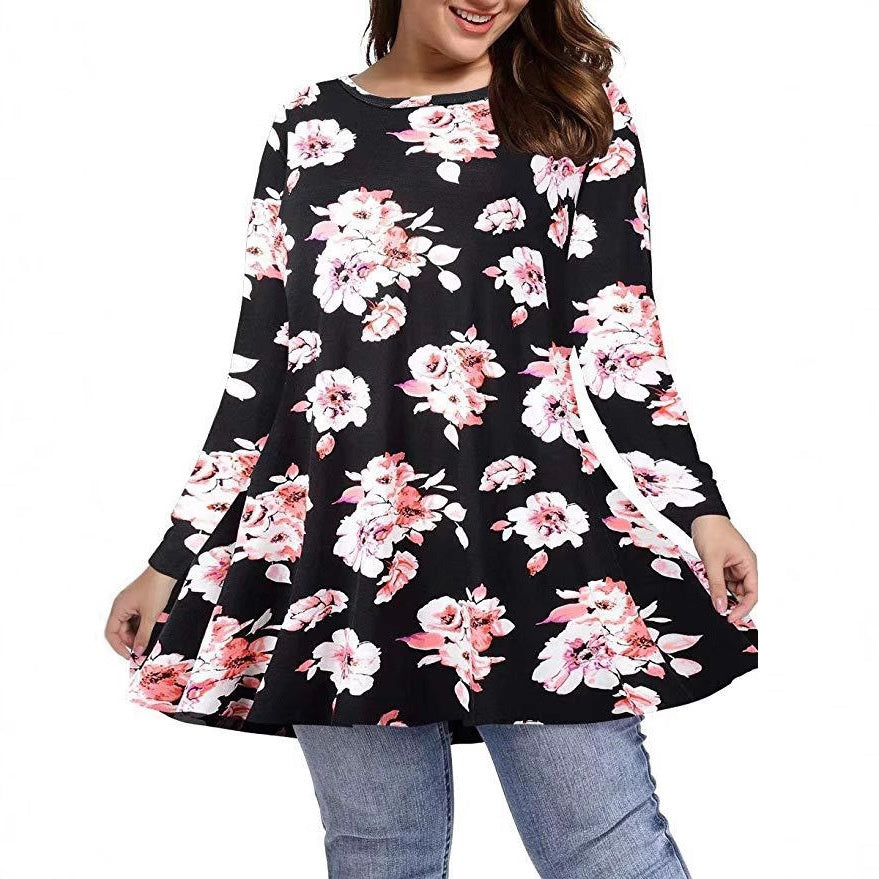 Long-sleeve Belted Top Plus-size Relaxed Fit