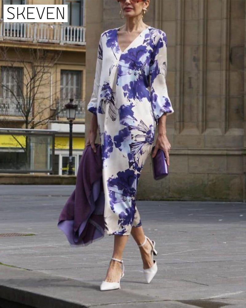 Elegant printed V-neck dress
