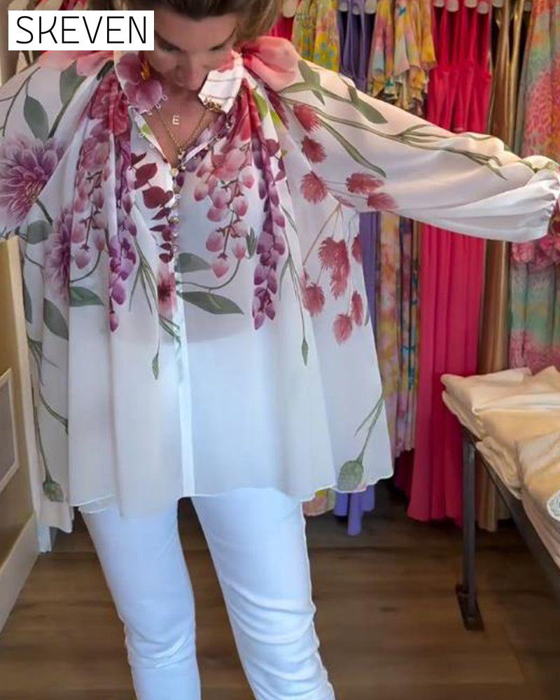 Lässige Bluse mit Laternenärmeln und Print