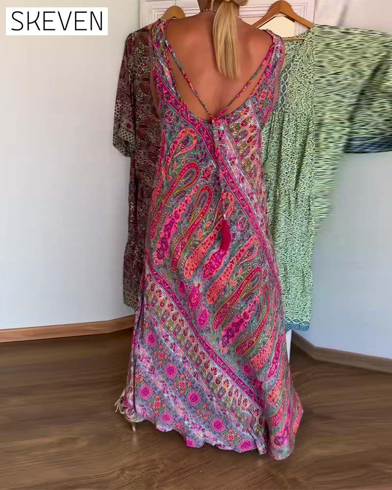 Sleeveless Loose Cashmere Print Dress