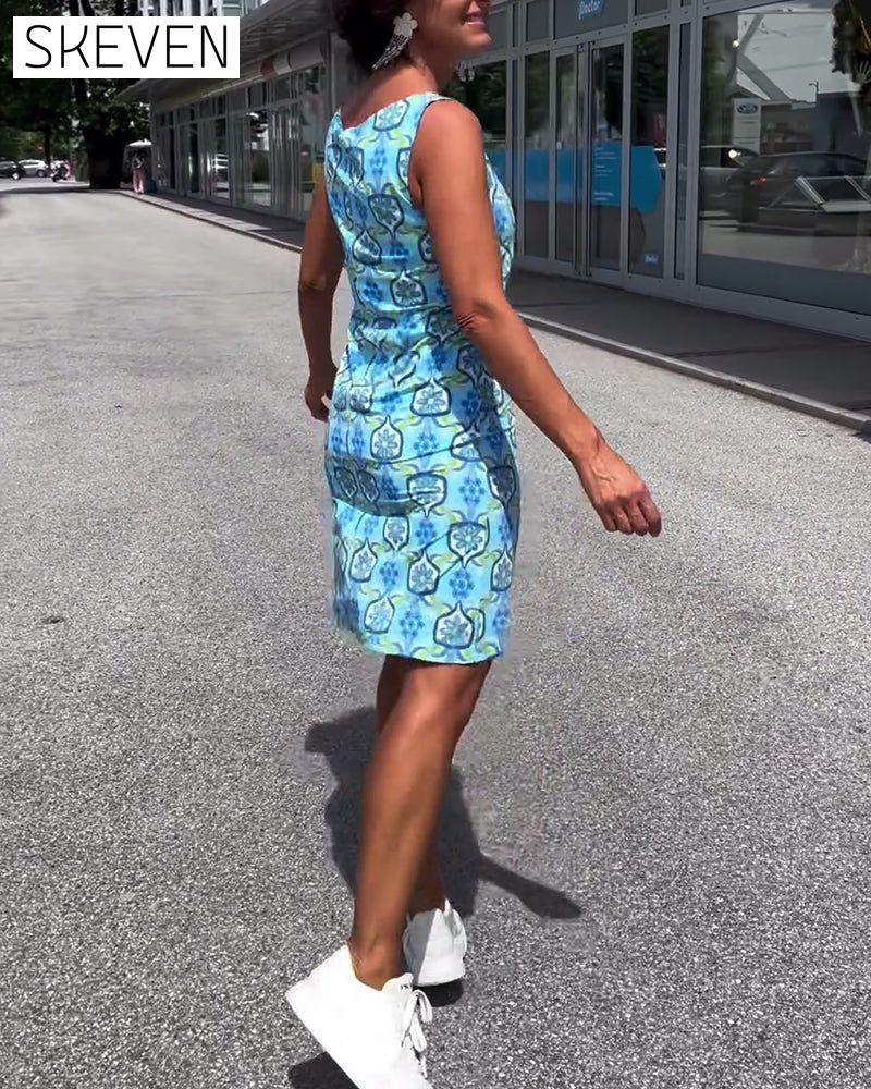 Ärmelloses, bedrucktes, figurbetontes Kleid