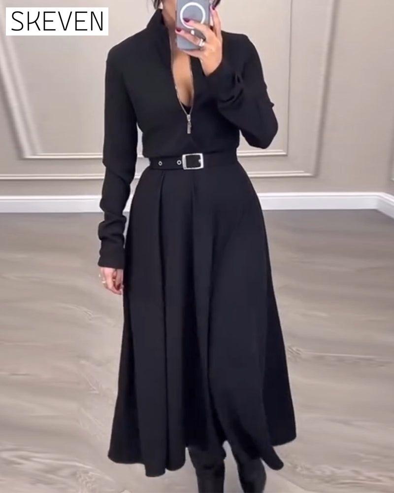 Zipper stand collar dress