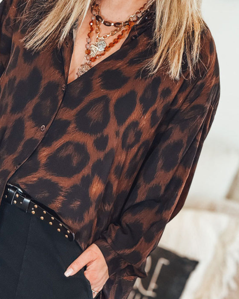 Leopard Print Casual Long-Sleeved Shirt