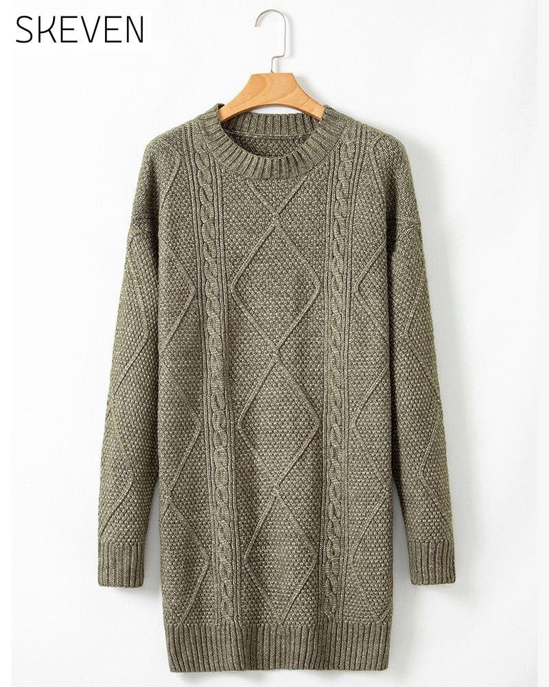 Casual Round Neck Solid Color Sweater Dress