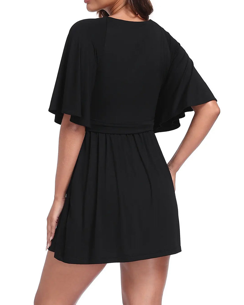 V-Neck Waist-Cinching Romper Dress