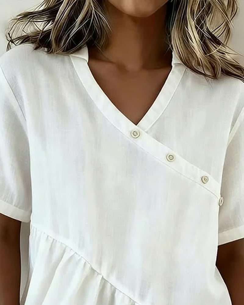 Asymmetrical Ruffled Short Sleeve Blouse