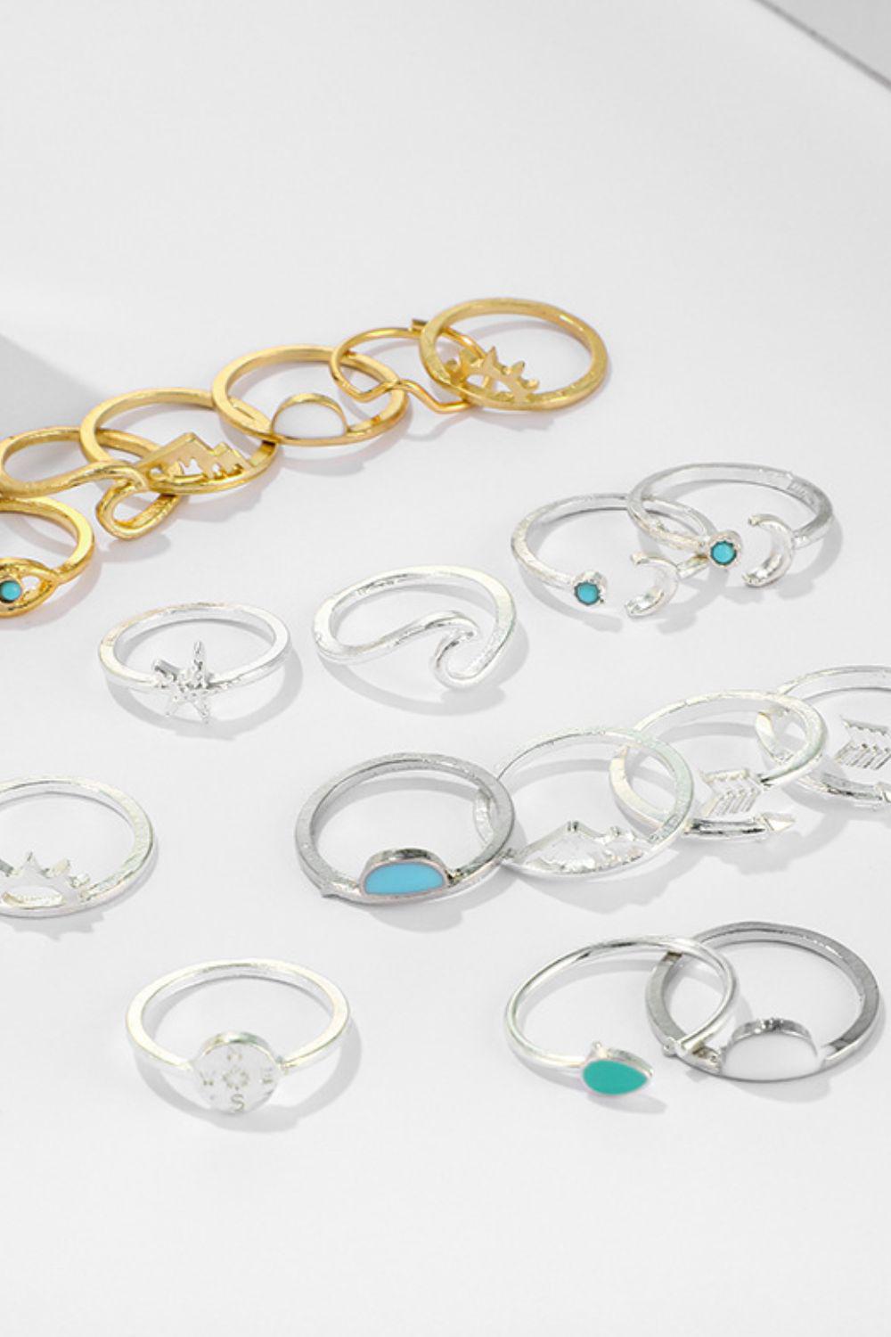 Blue Zone Planet |  19-Piece Zinc Alloy Ring Set
