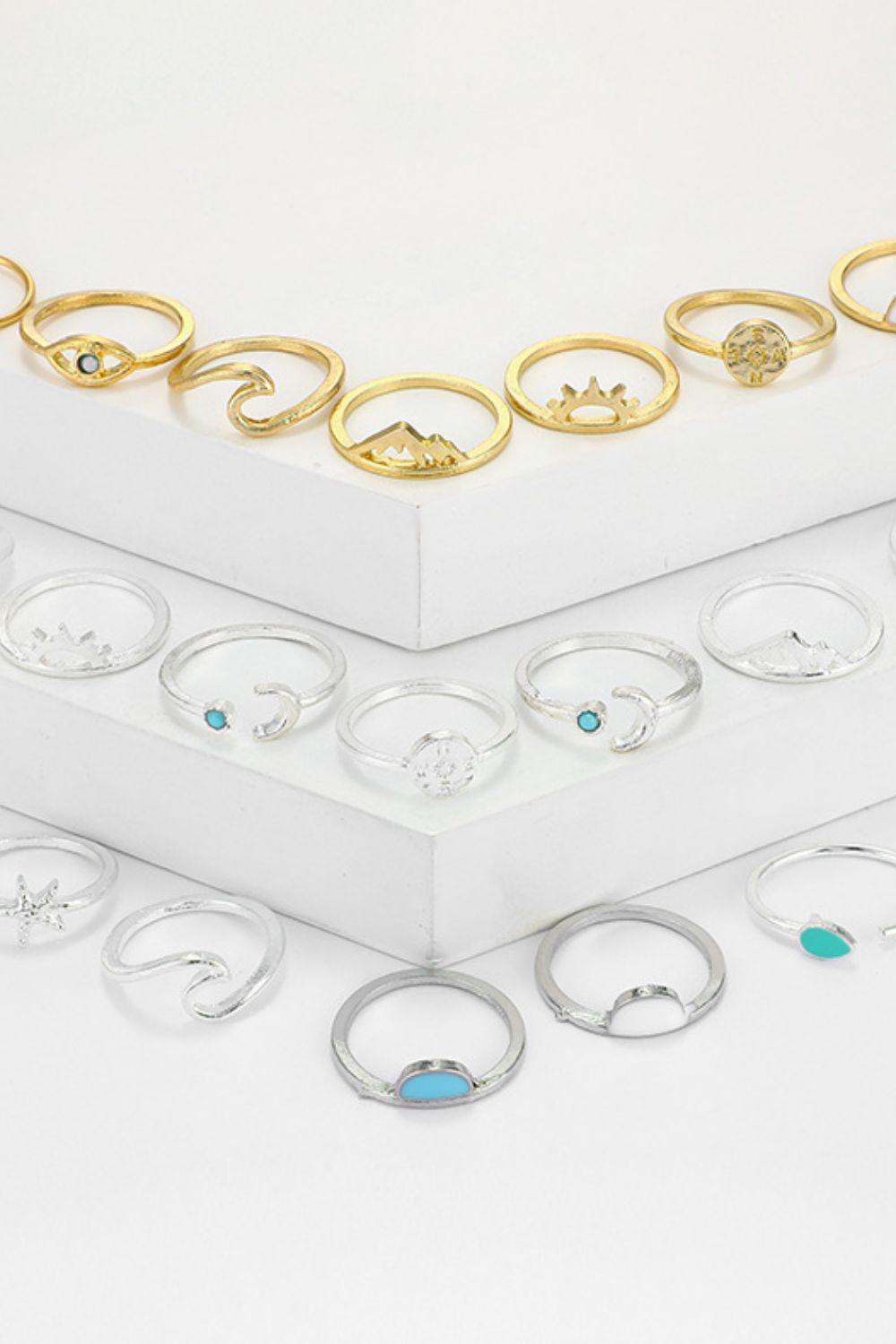 Blue Zone Planet |  19-Piece Zinc Alloy Ring Set