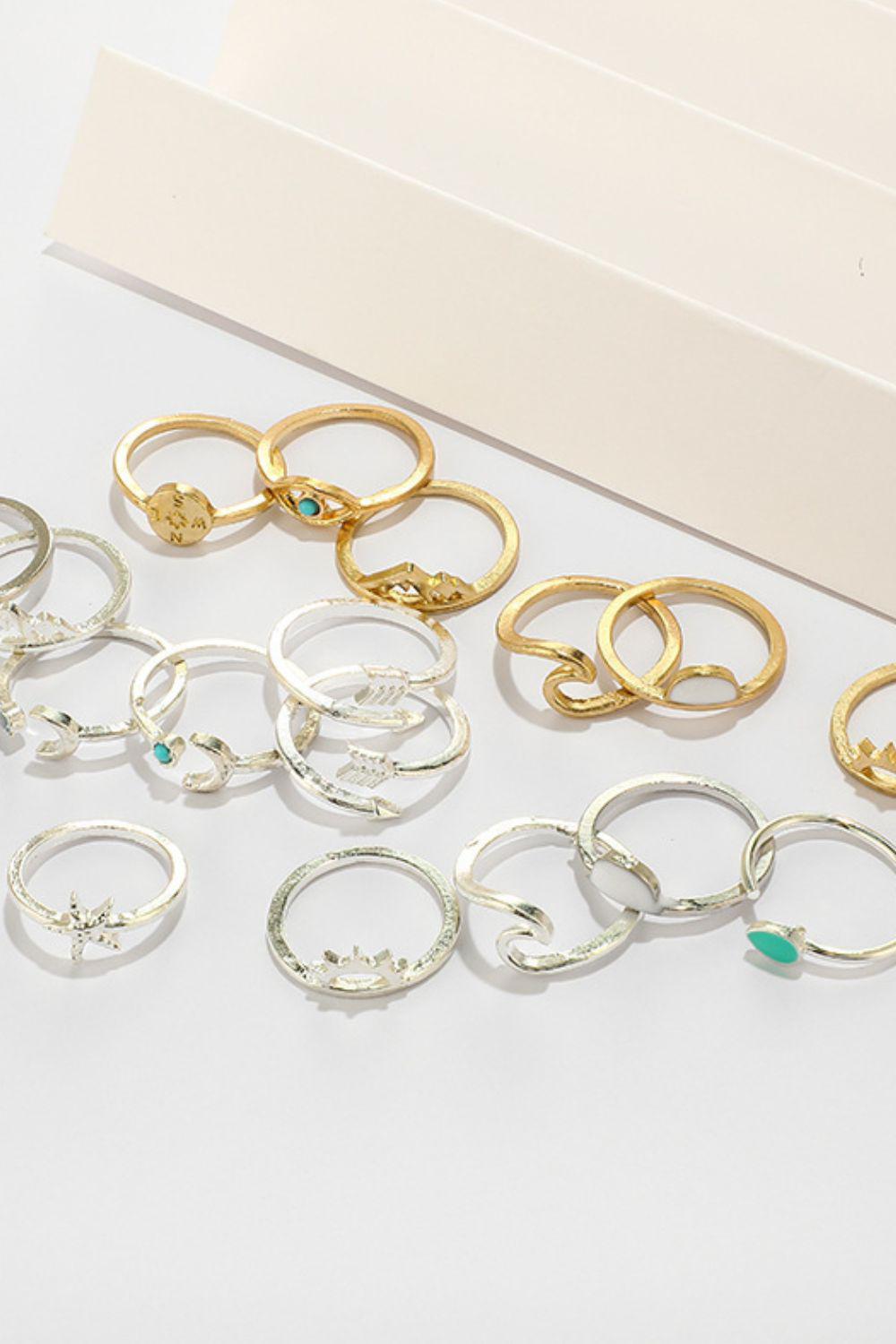 Blue Zone Planet |  19-Piece Zinc Alloy Ring Set