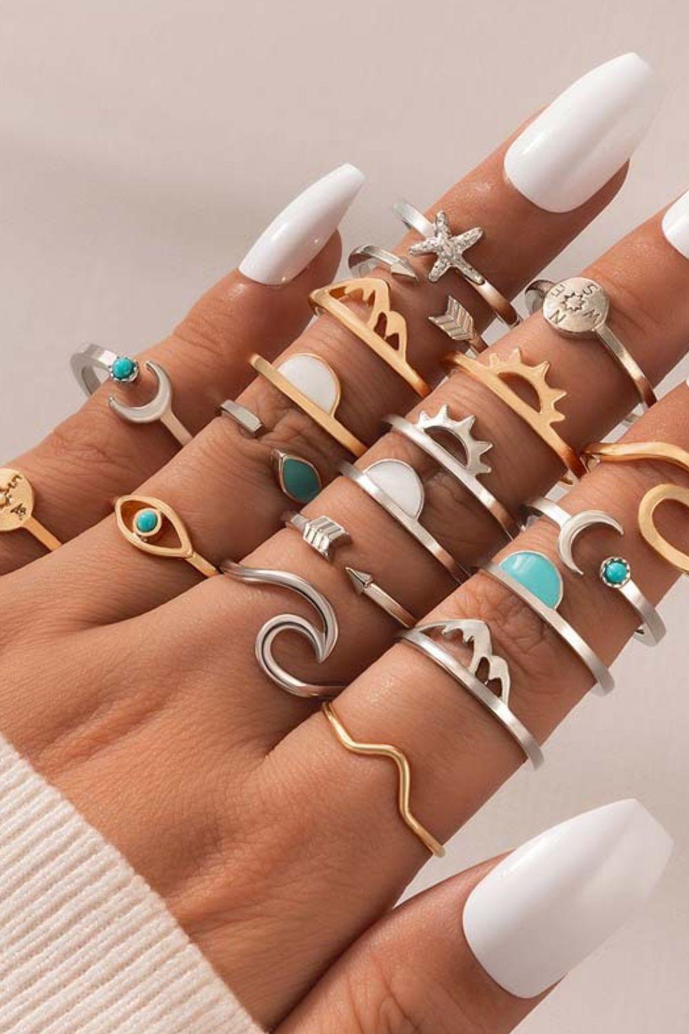 Blue Zone Planet |  19-Piece Zinc Alloy Ring Set