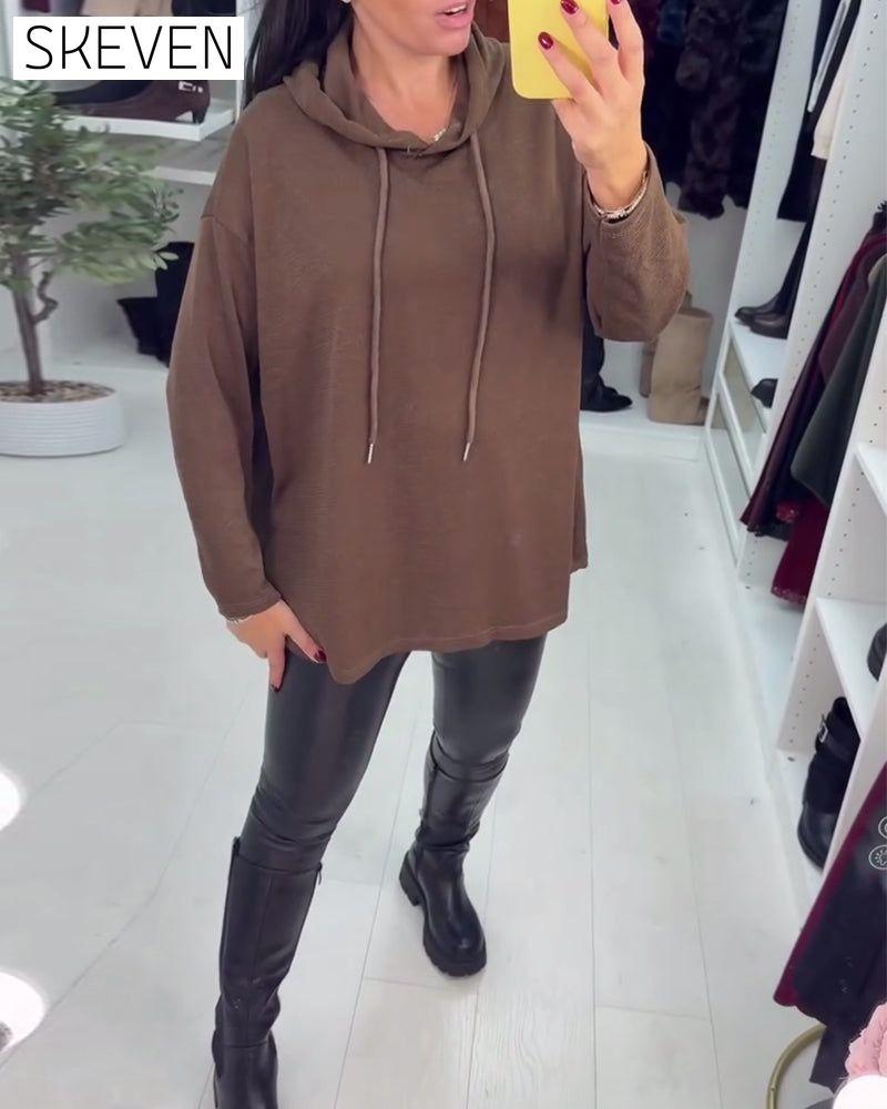 Sweat à capuche à manches longues, coupe asymétrique et ample, couleur unie