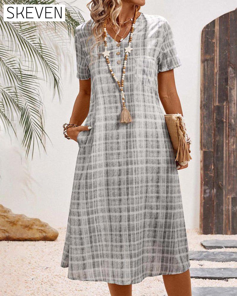 Short Sleeve Plaid Casual Dress