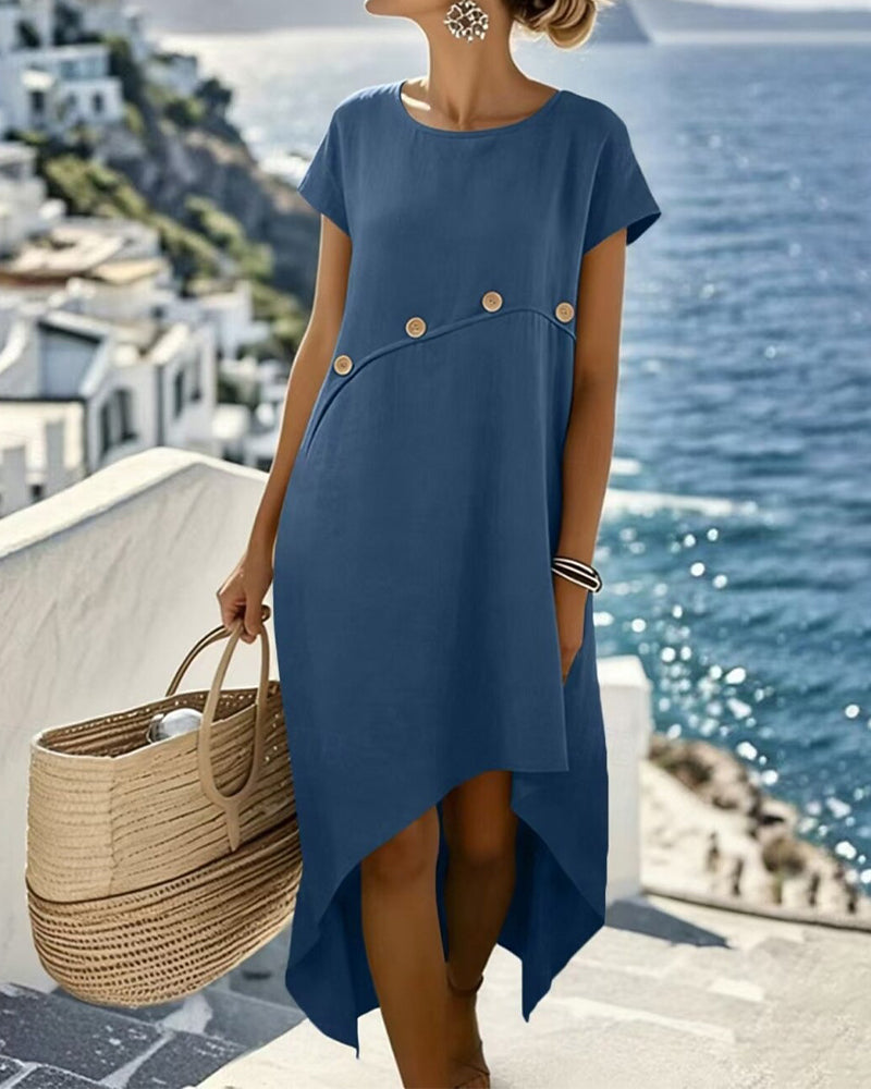 Crew-Neck Dress with Asymmetrical Hem