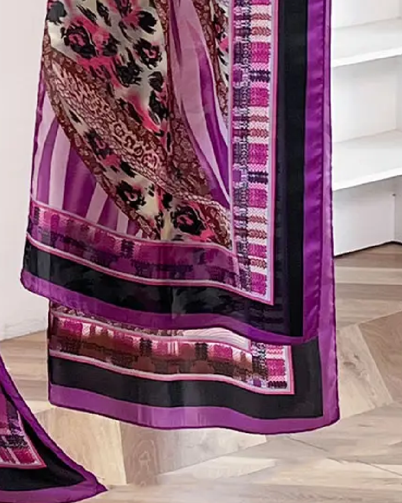 Women's Floral Print Long Dress & Scarf Set