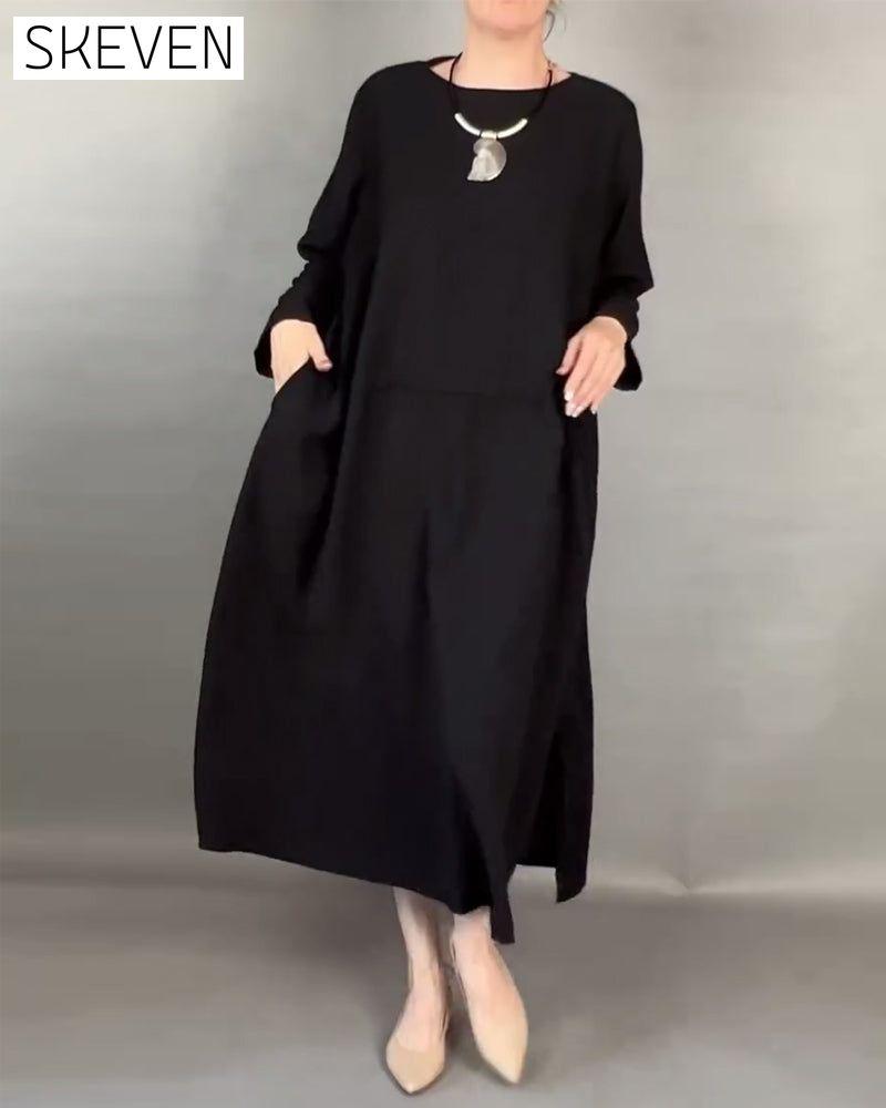 Plus Size Kleid in lockerer Knopfleiste, einfarbig