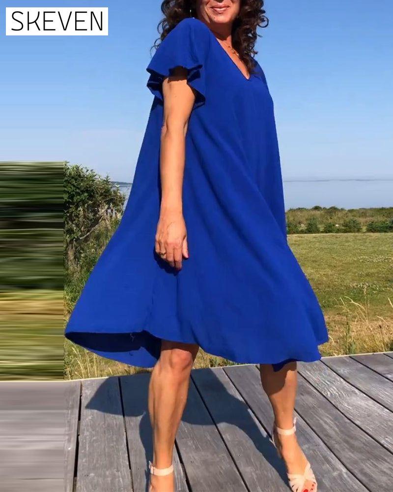 schlichtes, einfarbiges Rüschenkleid