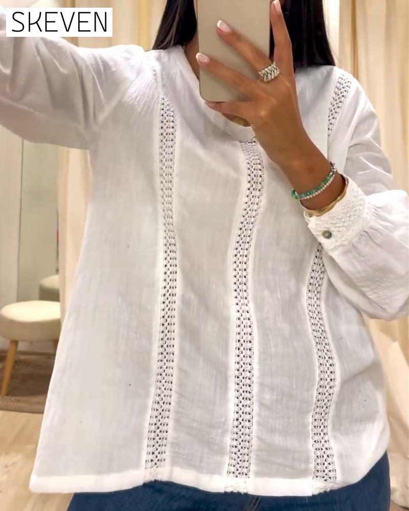 Modisches Langarm-Top mit Rundhalsausschnitt aus Spitze