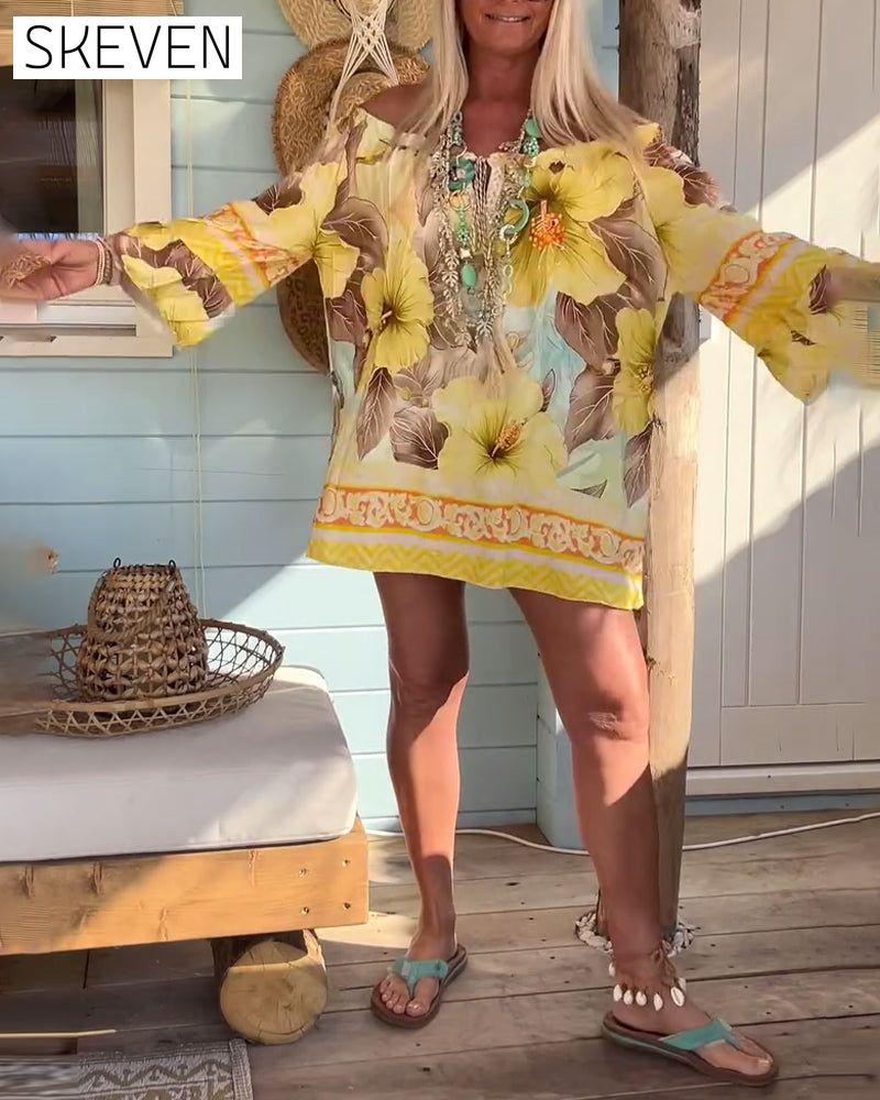 Off-Shoulder Resort-Bluse mit Print