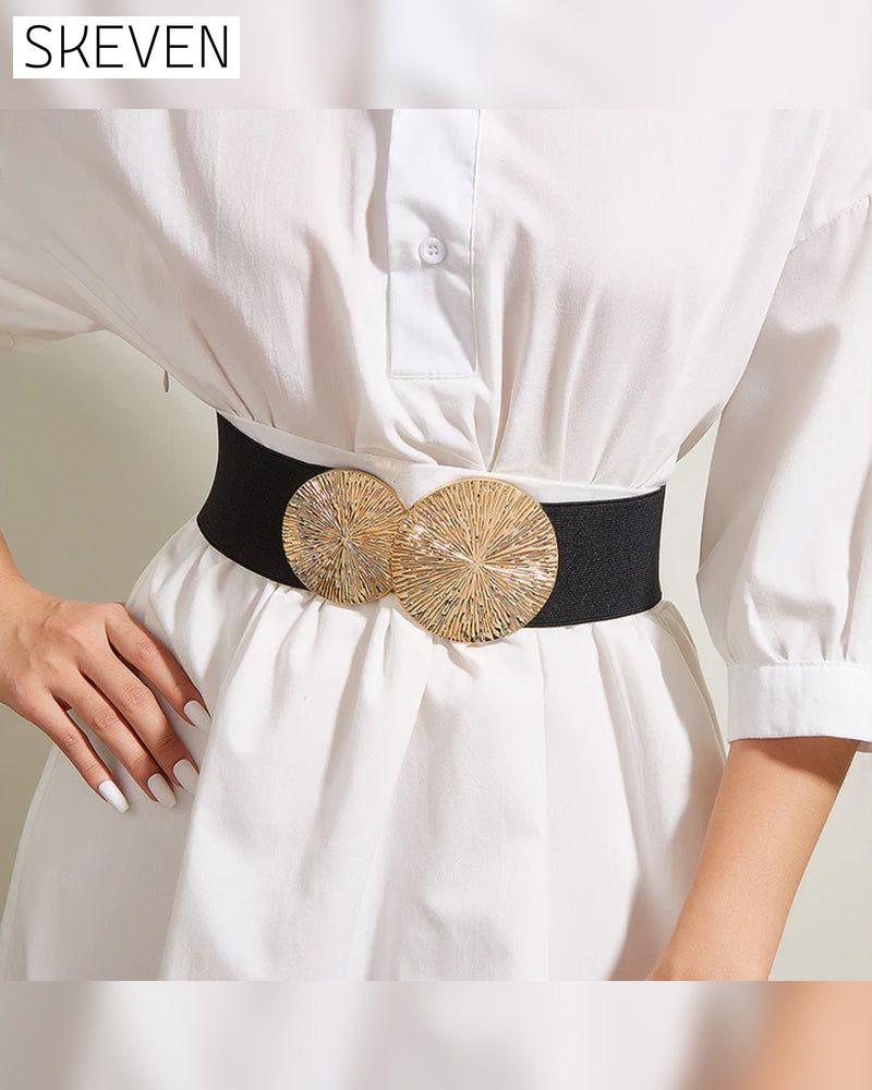 Damen Vintage Elastische Riem Met Gouden Gesp