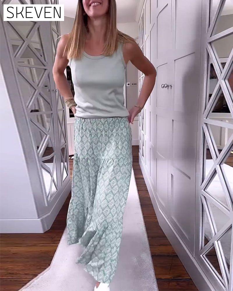 Casual printed patchwork pleated dress 202466 skirts spring summer