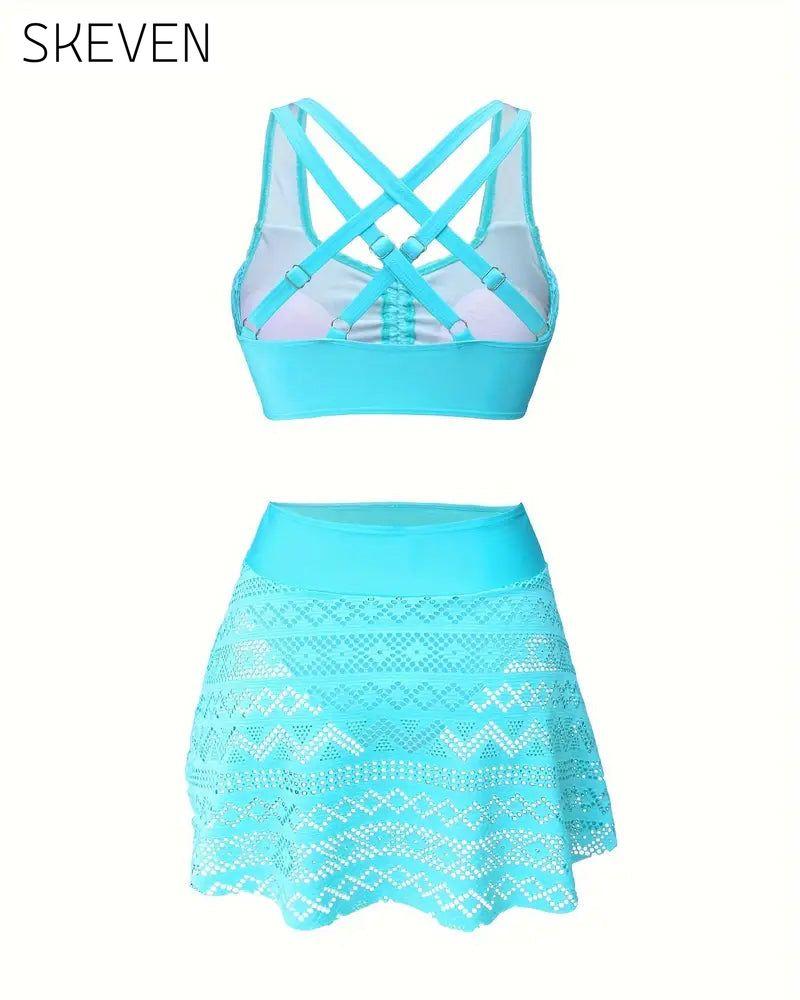 Lace Vest Tie Skirt Swimsuit