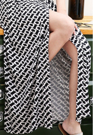 Chain Print Collared Neck Maxi Dress