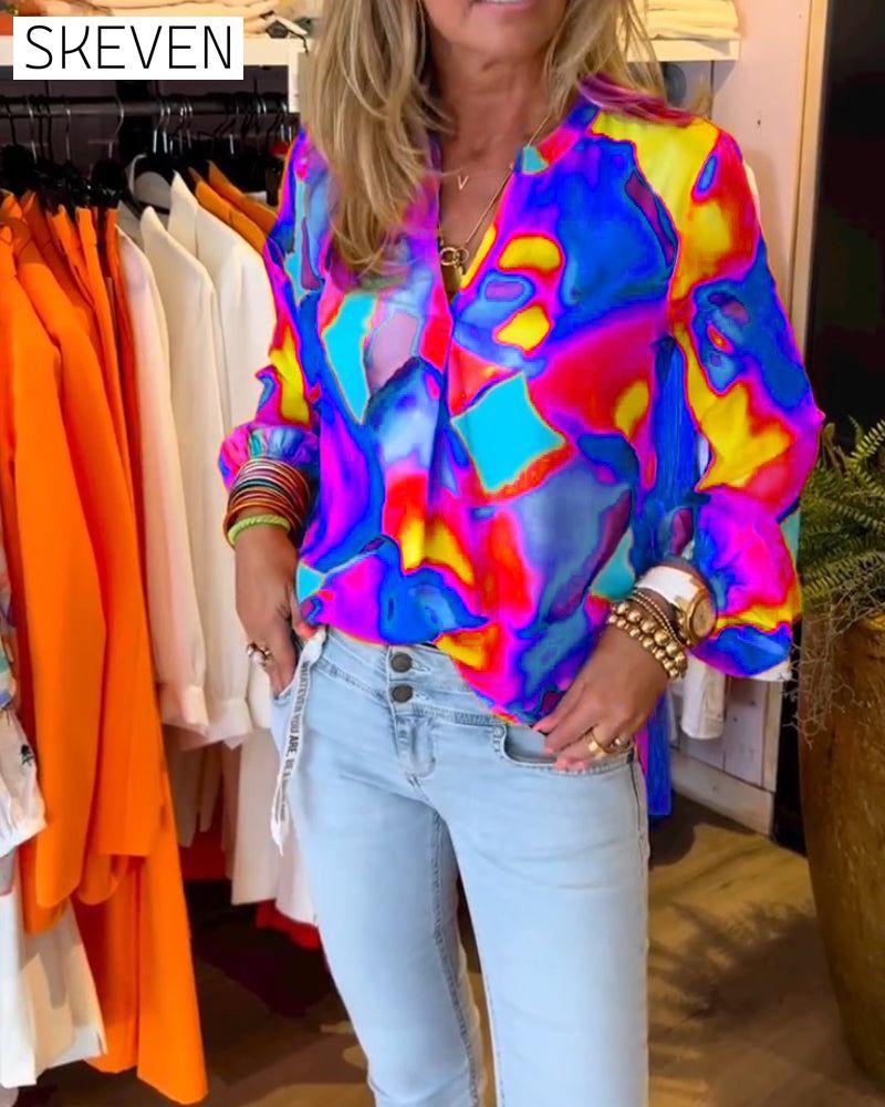 Blouse décontractée colorée à manches longues