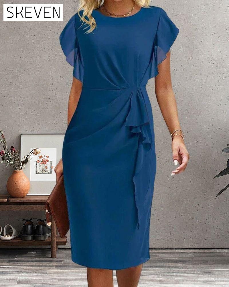 Elegant Ruffled Knee Length Dress 23BF Casual Dresses Clothes Dresses Summer