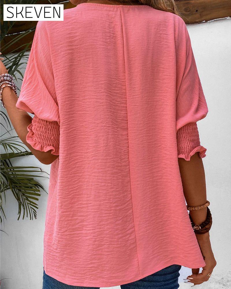 Solid color half sleeve blouse