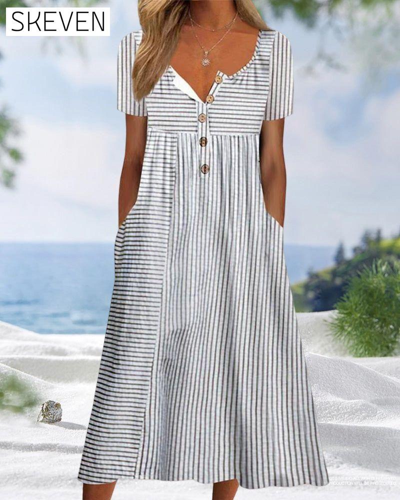 Striped Print Short Sleeve Dress 23BF Casual Dresses Clothes Dresses SALE Spring Summer