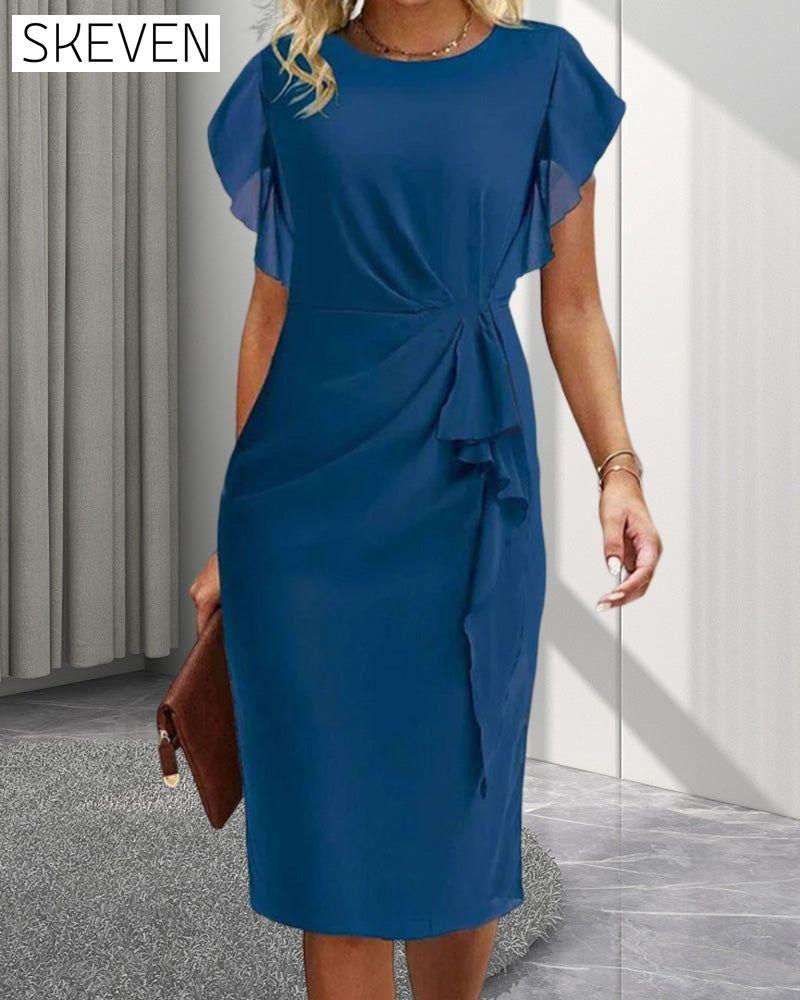 Elegant Ruffled Knee Length Dress 23BF Casual Dresses Clothes Dresses Summer