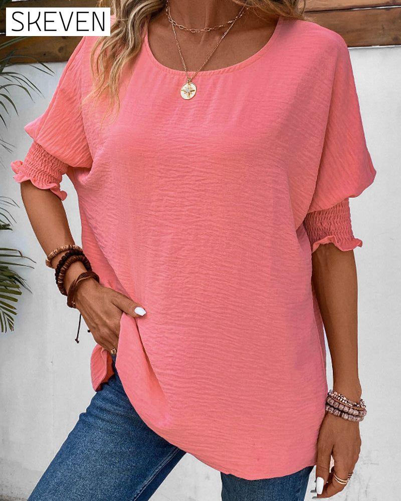 Solid color half sleeve blouse