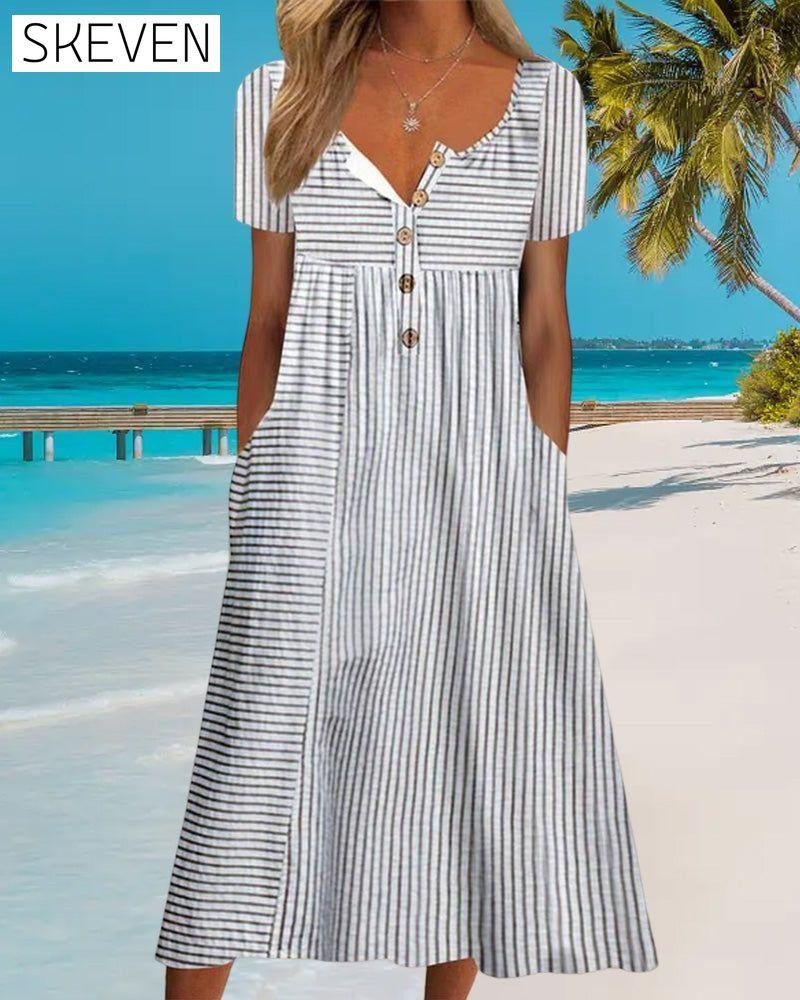 Striped Print Short Sleeve Dress 23BF Casual Dresses Clothes Dresses SALE Spring Summer