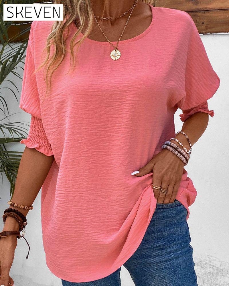Solid color half sleeve blouse