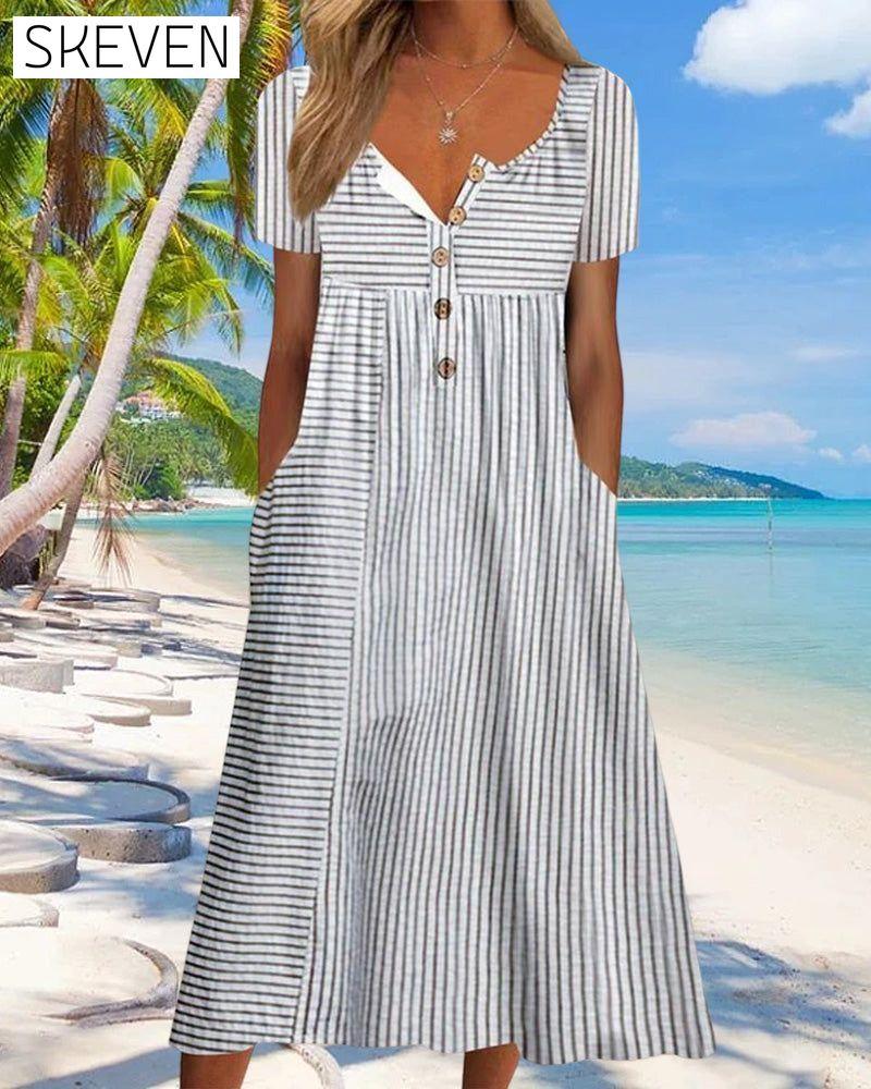 Striped Print Short Sleeve Dress 23BF Casual Dresses Clothes Dresses SALE Spring Summer