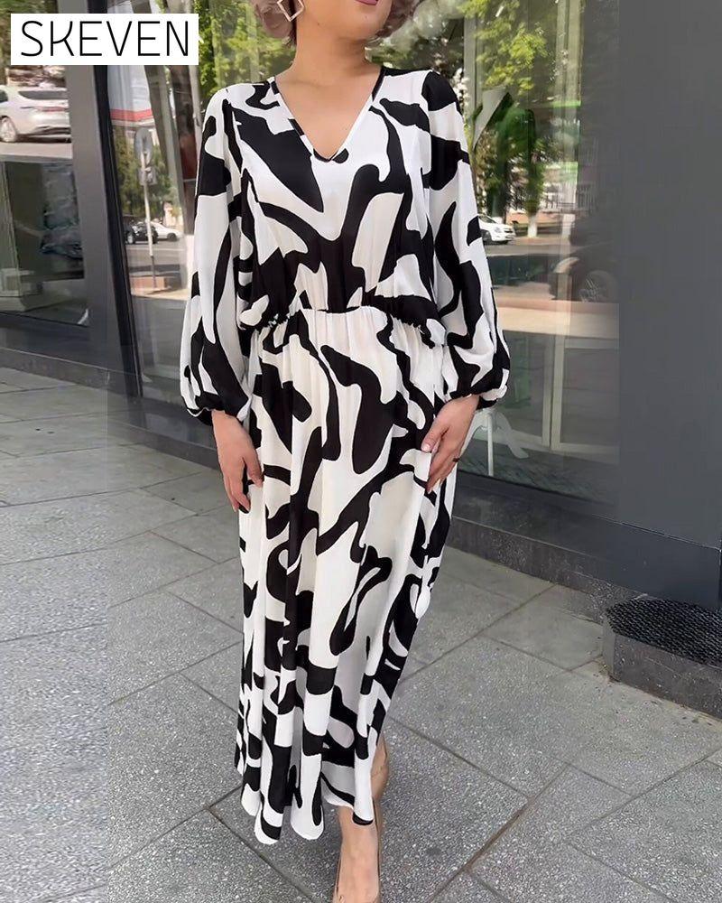 Fashion print elegant long-sleeved dress 23BF Casual Dresses Clothes Dresses Spring Summer