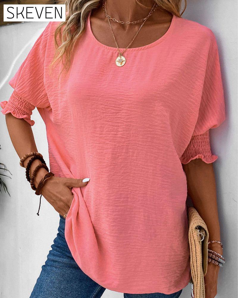 Solid color half sleeve blouse