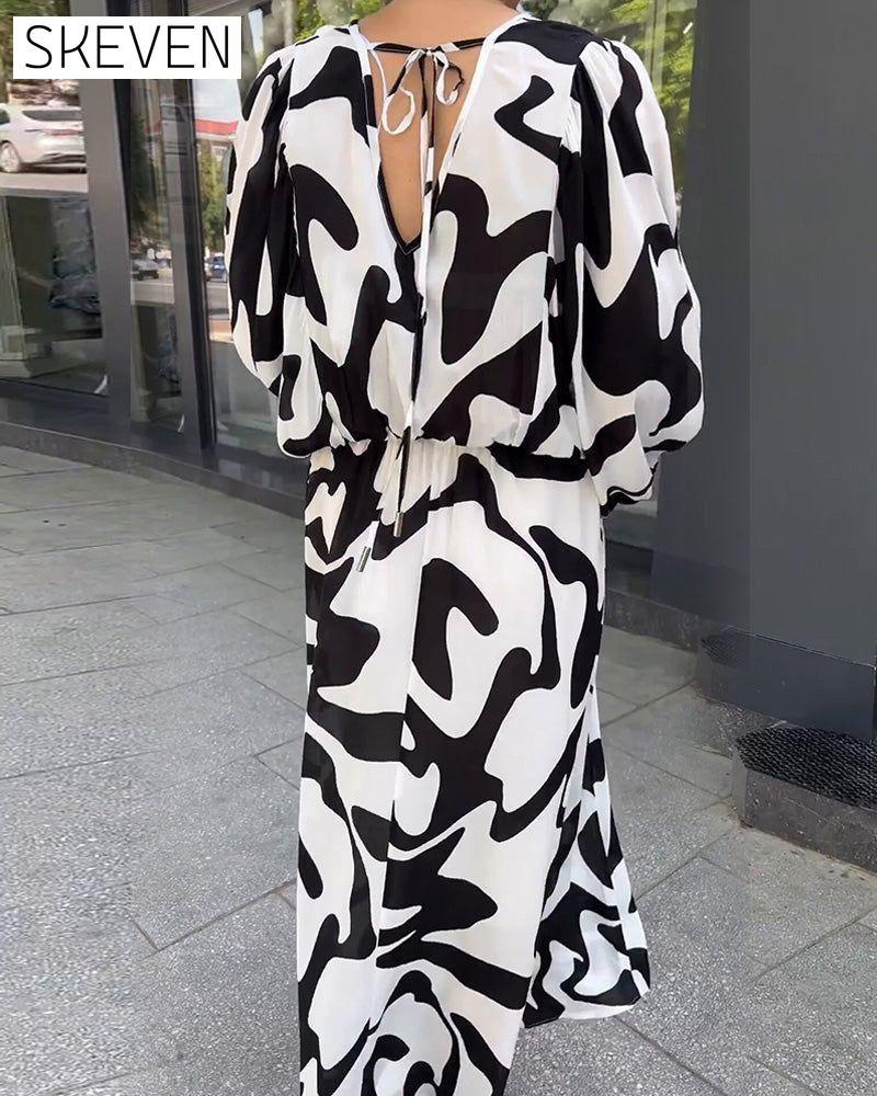 Fashion print elegant long-sleeved dress 23BF Casual Dresses Clothes Dresses Spring Summer