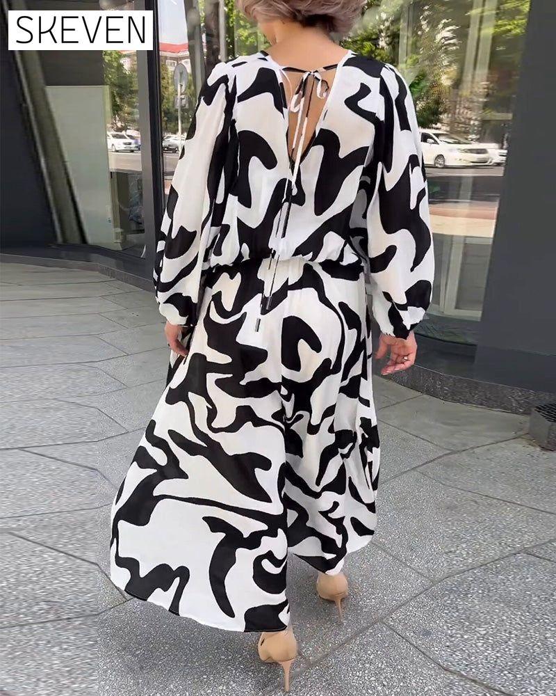Fashion print elegant long-sleeved dress 23BF Casual Dresses Clothes Dresses Spring Summer