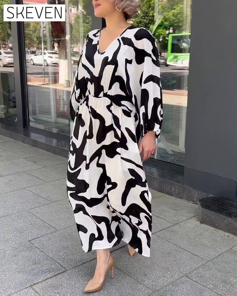 Fashion print elegant long-sleeved dress 23BF Casual Dresses Clothes Dresses Spring Summer