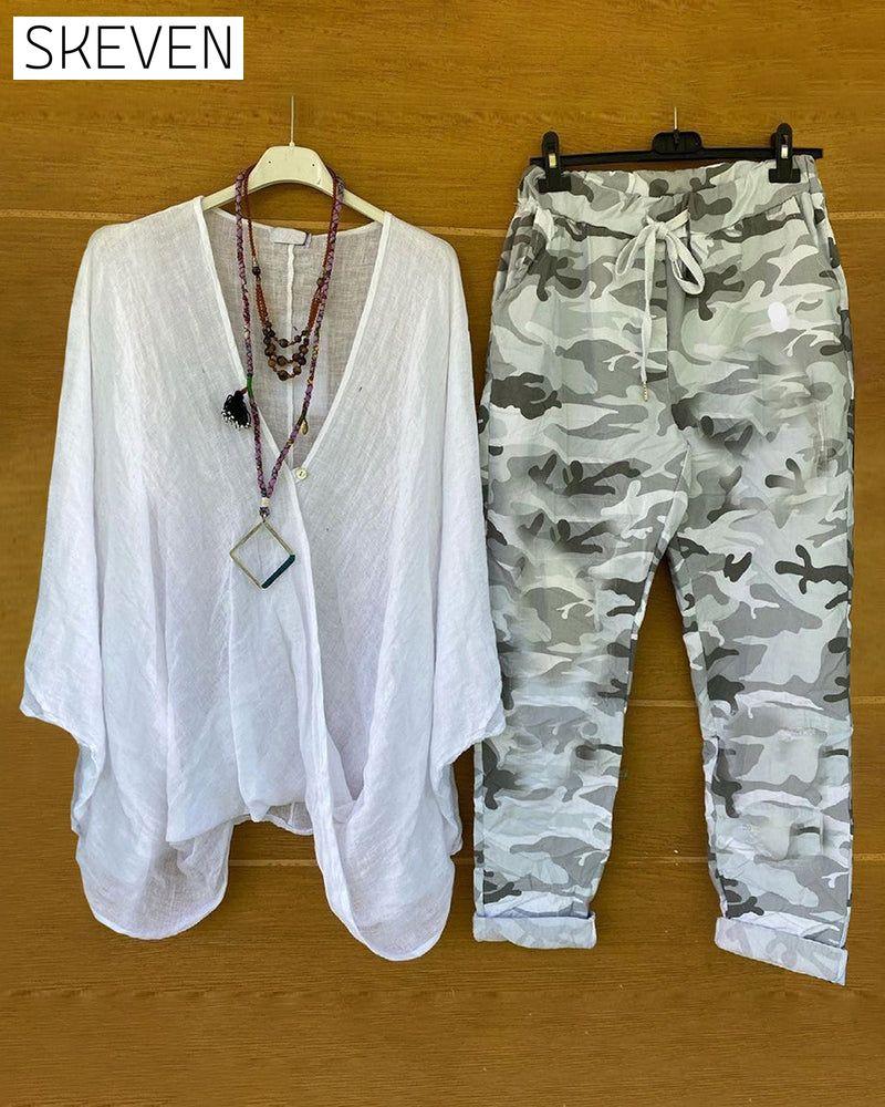 Modisches, lässiges zweiteiliges Set mit Camouflage-Print