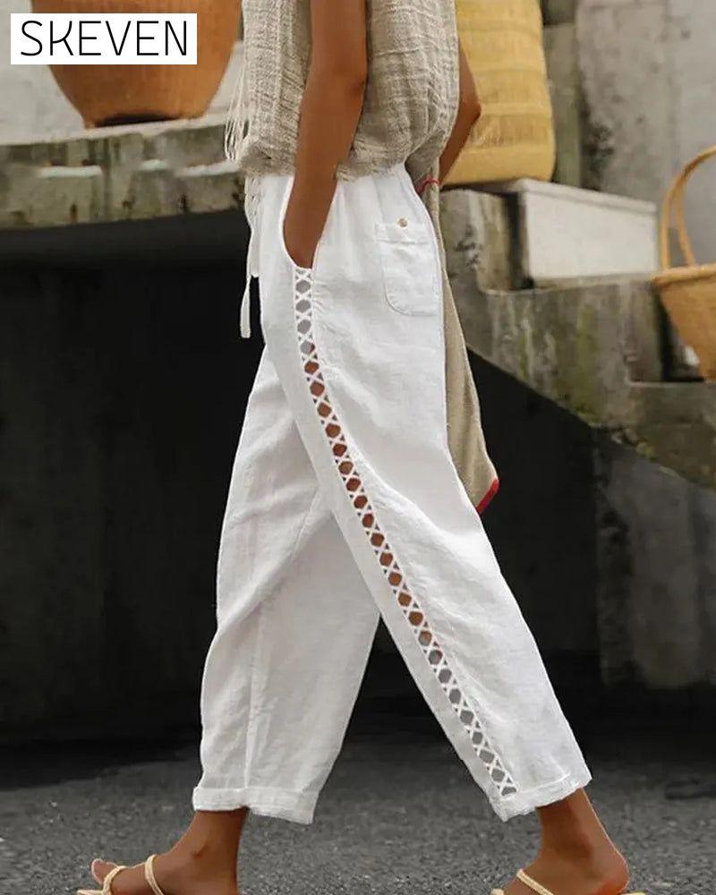 Cotton Linen Hollow Out Pant