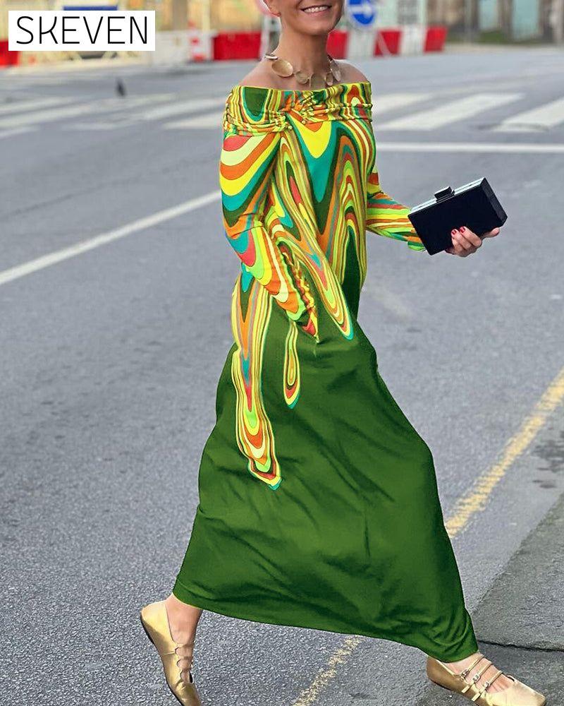 Long sleeve off shoulder elegant maxi dress